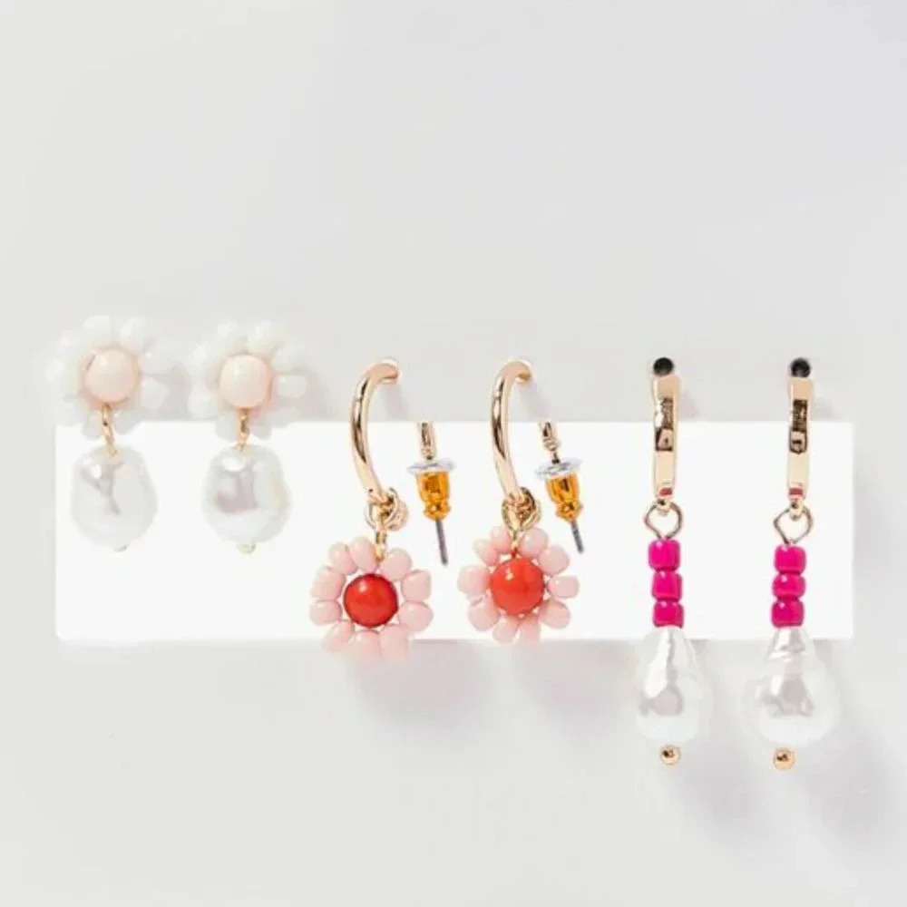 Three Pair Floral Beaded Womens Hot Fashion Earrings Set 10$